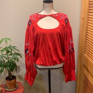 Free People Red Floral Top